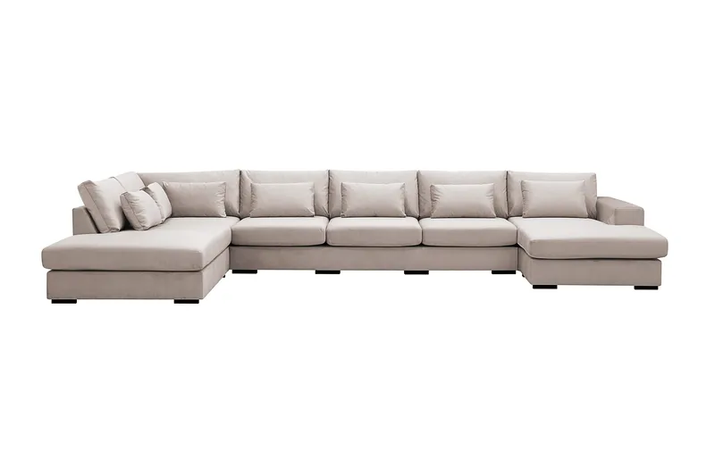 Grande 6-sits U-Soffa med Divan Höger, Beige Sammet