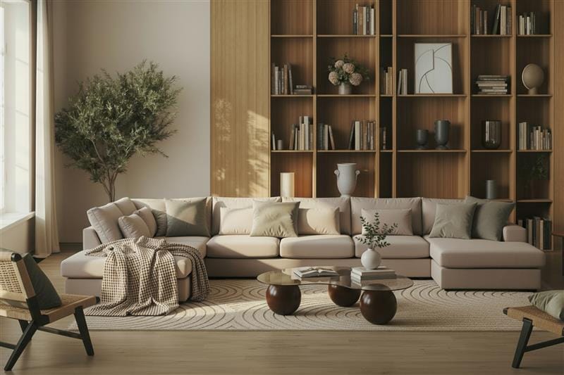 Grande 6-sits U-Soffa med Divan Höger - Beige Sammet - Möbler - Soffa - Sammetssoffa