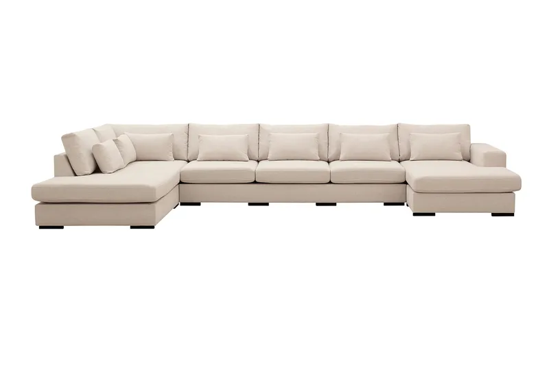 Grande 6-sits U-Soffa med Divan Höger, Beige Tyg