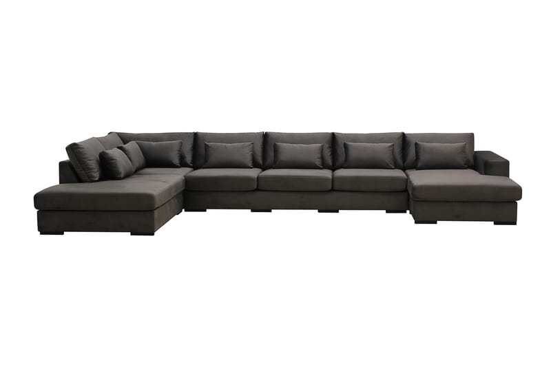 Grande 6-sits U-Soffa med Divan Höger, Mörkgrå Sammet