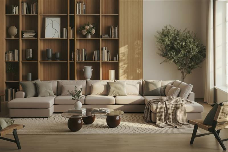 Grande 6-sits U-Soffa med Divan Vänster - Beige Sammet - Möbler - Soffa - Sammetssoffa