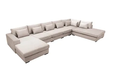 Grande 6-sits U-Soffa med Divan Vänster - Beige Sammet - Möbler - Soffa - Sammetssoffa