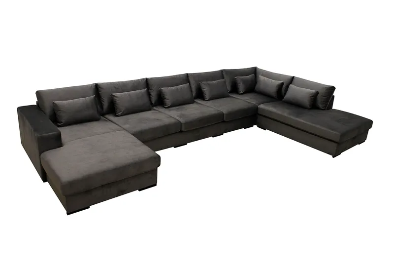 Grande 6-sits U-Soffa med Divan Vänster - Mörkgrå Sammet - Möbler - Soffa - Sammetssoffa