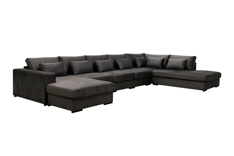 Grande 6-sits U-Soffa med Divan Vänster - Mörkgrå Sammet - Möbler - Soffa - Sammetssoffa