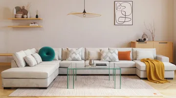 Grande Stor 7-sits U-Soffa med Divan Höger - Beige Sammet - Möbler - Soffa - Modulsoffa - Komplett modulsoffa