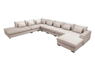 Grande Stor 7-sits U-Soffa med Divan Höger - Beige Sammet - Möbler - Soffa - Sammetssoffa