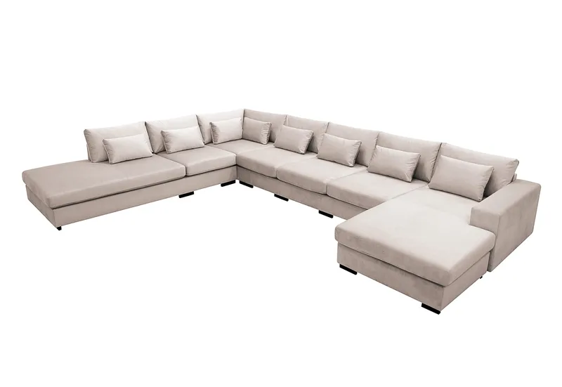 Grande Stor 7-sits U-Soffa med Divan Höger - Beige Sammet - Möbler - Soffa - Sammetssoffa