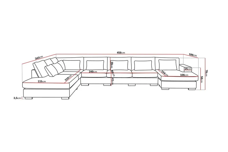 Grande Stor 7-sits U-Soffa med Divan Höger - Beige Sammet - Möbler - Soffa - Modulsoffa - Komplett modulsoffa
