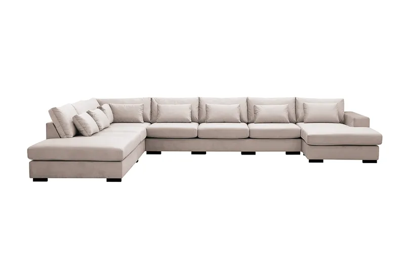 Grande Stor 7-sits U-Soffa med Divan Höger - Beige Sammet - Möbler - Soffa - Modulsoffa - Komplett modulsoffa
