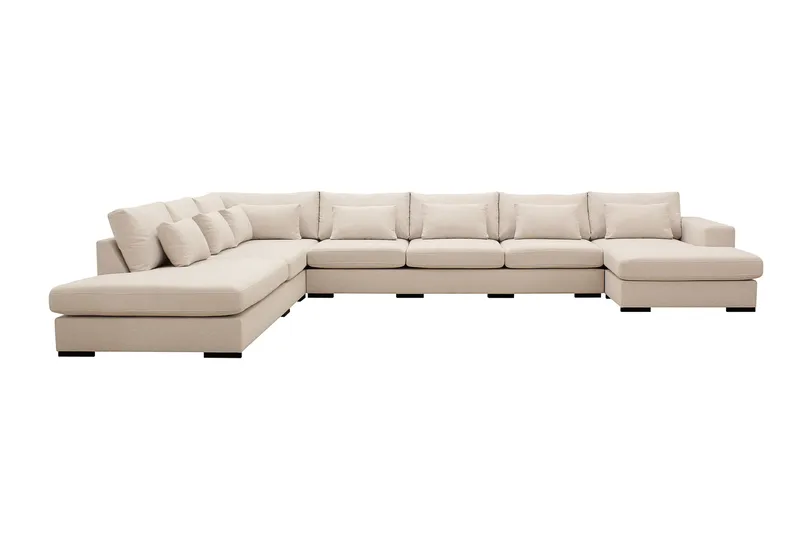 Grande Stor 7-sits U-Soffa med Divan Höger, Beige Tyg