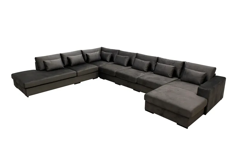 Grande Stor 7-sits U-Soffa med Divan Höger - Mörkgrå Sammet - Möbler - Soffa - Modulsoffa - Komplett modulsoffa