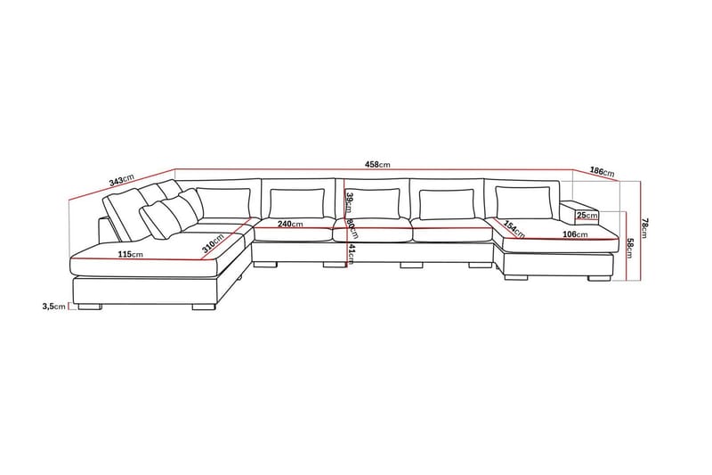 Grande Stor 7-sits U-Soffa med Divan Höger - Mörkgrå Sammet - Möbler - Soffa - Sammetssoffa