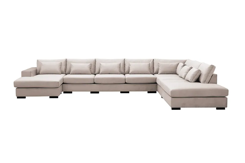 Grande Stor 7-sits U-Soffa med Divan Vänster, Beige Sammet