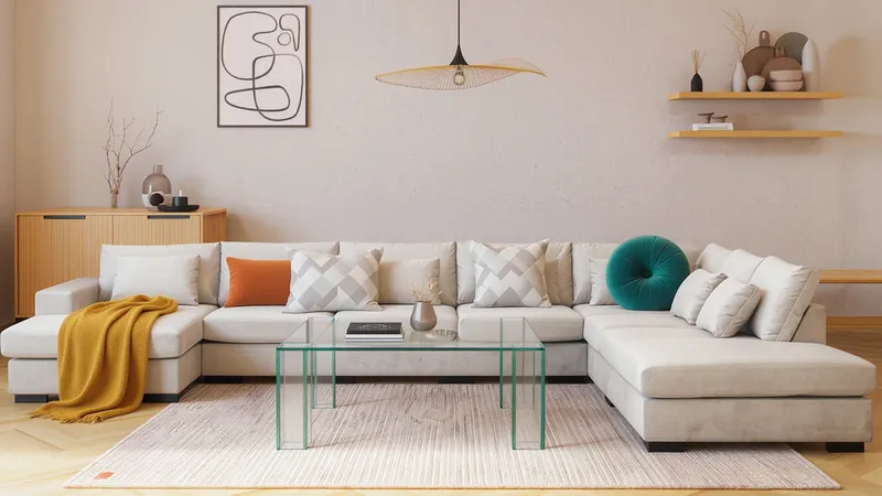 Grande Stor 7-sits U-Soffa med Divan Vänster - Beige Sammet - Möbler - Soffa - Sammetssoffa