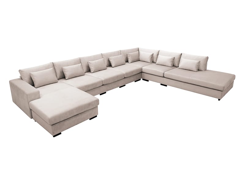 Grande Stor 7-sits U-Soffa med Divan Vänster - Beige Sammet - Möbler - Soffa - Sammetssoffa