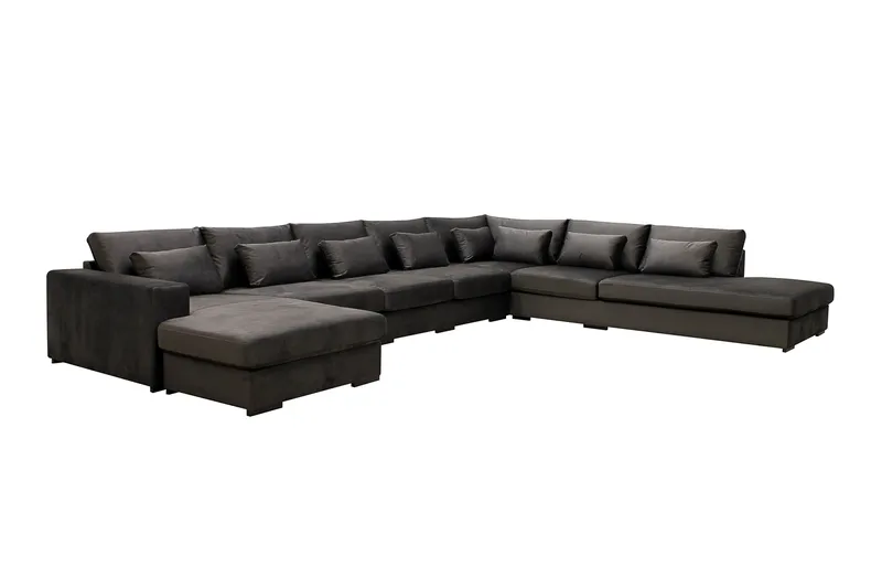 Grande Stor 7-sits U-Soffa med Divan Vänster - Mörkgrå Sammet - Möbler - Soffa - Modulsoffa - Komplett modulsoffa