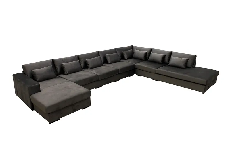 Grande Stor 7-sits U-Soffa med Divan Vänster - Mörkgrå Sammet - Möbler - Soffa - Sammetssoffa