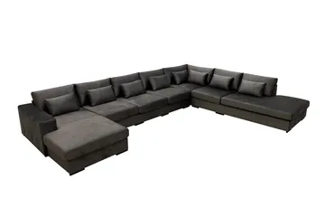 Grande Stor 7-sits U-Soffa med Divan Vänster - Mörkgrå Sammet - Möbler - Soffa - Modulsoffa - Komplett modulsoffa