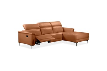 Hörnsoffa 3-sits Lund Cognac, Läder/PU, Höger manuell vilstol - Cognac, Läder/PU, Höger manuell vilstol - Möbler - Soffa - Biosoffa & reclinersoffa