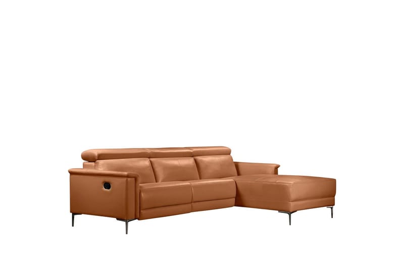 Hörnsoffa 3-sits Lund Cognac, Läder/PU, Höger manuell vilstol - Cognac, Läder/PU, Höger manuell vilstol - Möbler - Soffa - Biosoffa & reclinersoffa