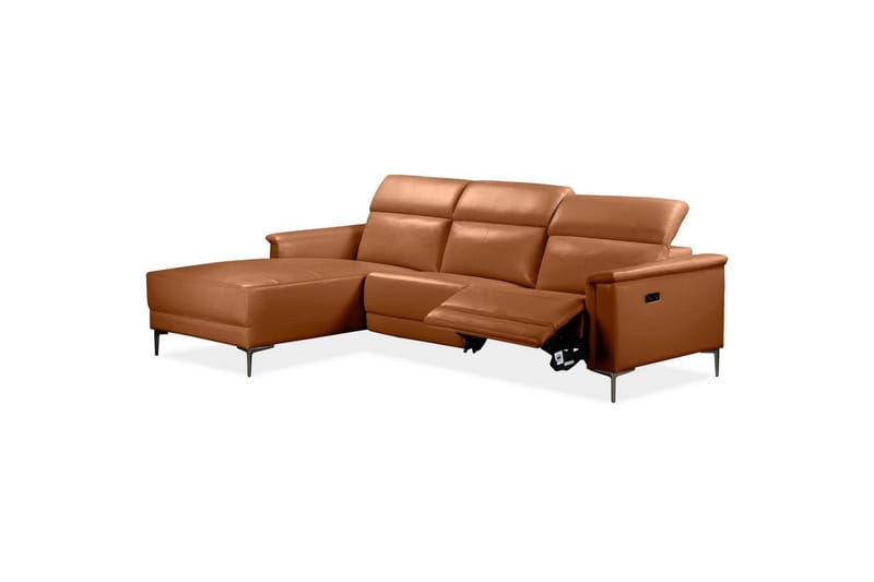 Hörnsoffa 3-sits Lund Cognac, Läder/PU, Vänster Elektrisk Fåtölj - Cognac, Läder/PU, Vänster Elektrisk Fåtölj - Möbler - Soffa - Biosoffa & reclinersoffa