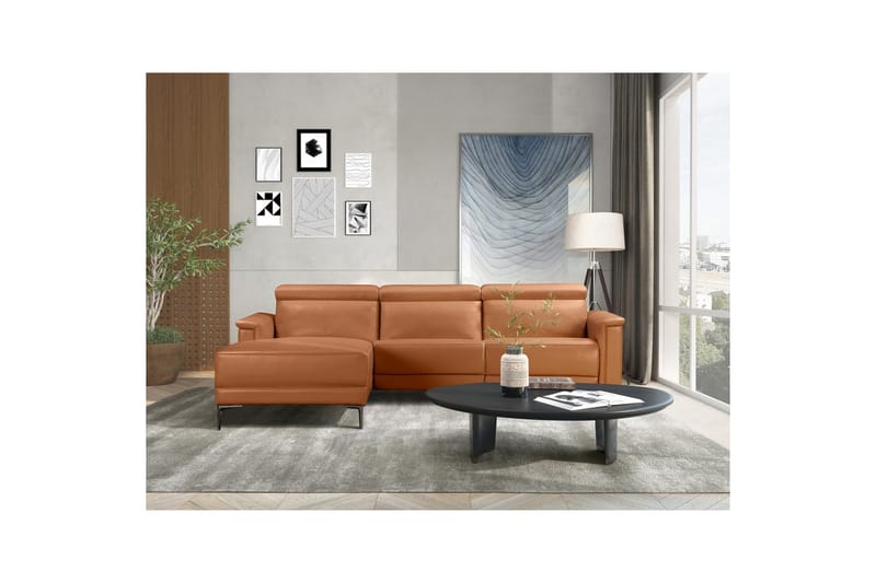 Hörnsoffa 3-sits Lund Cognac, Läder/PU, Vänster Manuell Fåtölj - Cognac, Läder/PU, Vänster Manuell Fåtölj - Möbler - Soffa - Biosoffa & reclinersoffa