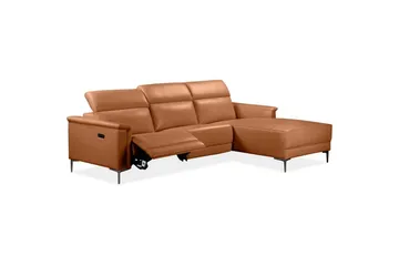 Hörnsoffa 3-sits Lund Cognac, PU, Höger elektrisk vilstol - Cognac, PU, Höger elektrisk vilstol - Möbler - Soffa - Biosoffa & reclinersoffa