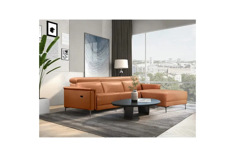 Hörnsoffa 3-sits Lund Cognac, PU, Höger elektrisk vilstol - Cognac, PU, Höger elektrisk vilstol - Möbler - Soffa - Biosoffa & reclinersoffa