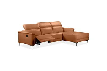 Hörnsoffa 3-sits Lund Cognac, PU, Höger manuell vilstol - Cognac, PU, Höger manuell vilstol - Möbler - Soffa - Biosoffa & reclinersoffa
