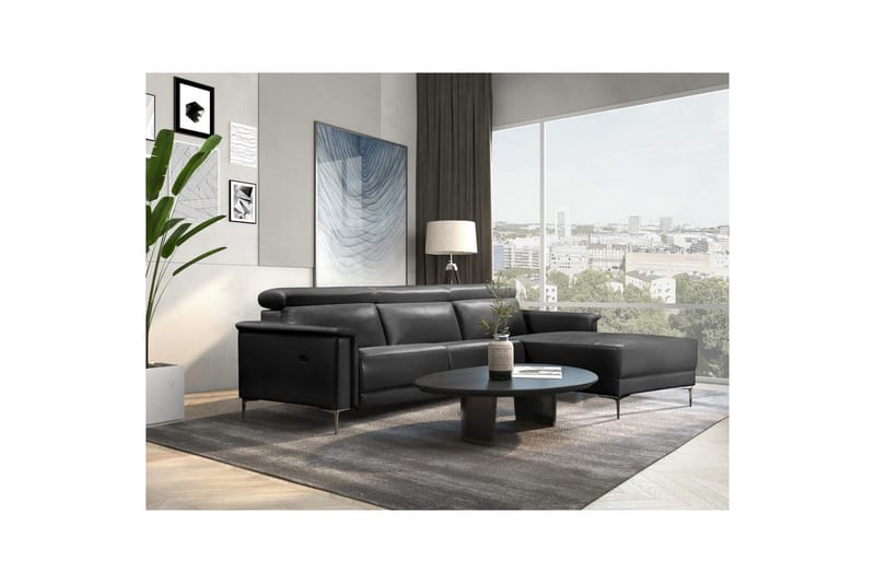 Hörnsoffa 3-sits Lund Grå, Läder/PU, Höger elektrisk vilstol - Grå, Läder/PU, Höger elektrisk vilstol - Möbler - Soffa - Biosoffa & reclinersoffa