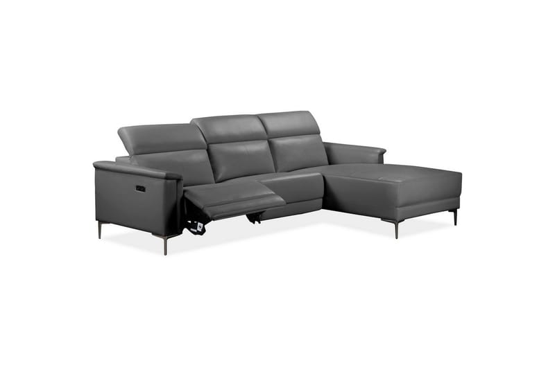 Hörnsoffa 3-sits Lund Grå, Läder/PU, Höger elektrisk vilstol - Grå, Läder/PU, Höger elektrisk vilstol - Möbler - Soffa - Biosoffa & reclinersoffa