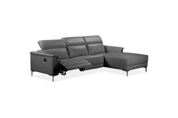 Hörnsoffa 3-sits Lund Grå, Läder/PU, Höger manuell vilstol - Grå, Läder/PU, Höger manuell vilstol - Möbler - Soffa - Biosoffa & reclinersoffa