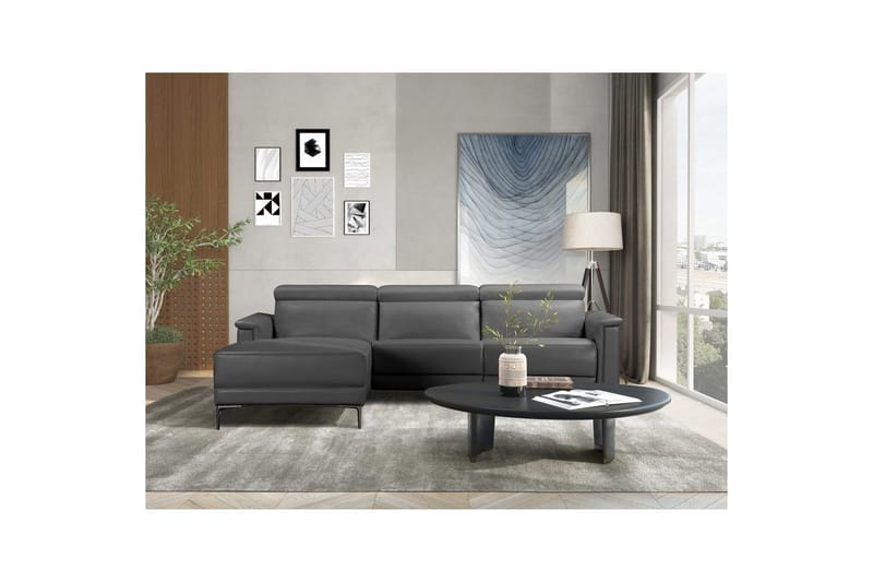 Hörnsoffa 3-sits Lund Grå, Läder/PU, Vänster Elektrisk Fåtölj - Grå, Läder/PU, Vänster Elektrisk Fåtölj - Möbler - Soffa - Biosoffa & reclinersoffa