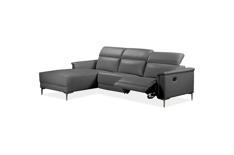 Hörnsoffa 3-sits Lund Grå, Läder/PU, Vänster Manuell Fåtölj - Grå, Läder/PU, Vänster Manuell Fåtölj - Möbler - Soffa - Biosoffa & reclinersoffa