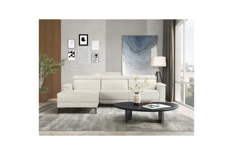Hörnsoffa 3-sits Lund Kräm, Läder/PU, Vänster Elektrisk Fåtölj - Kräm, Läder/PU, Vänster Elektrisk Fåtölj - Möbler - Soffa - Biosoffa & reclinersoffa