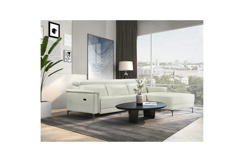 Hörnsoffa 3-sits Lund Kräm, PU, Höger elektrisk vilstol - Kräm, PU, Höger elektrisk vilstol - Möbler - Soffa - Biosoffa & reclinersoffa
