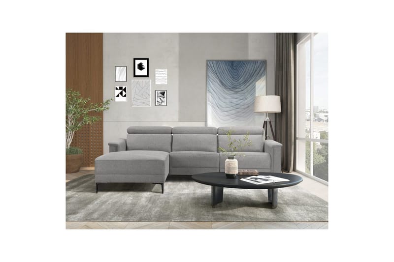 Hörnsoffa 3-sits Lund Ljusgrå, Belfast tyg, Vänster Manuell Fåtölj - Ljusgrå, Belfast tyg, Vänster Manuell Fåtölj - Möbler - Soffa - Biosoffa & reclinersoffa