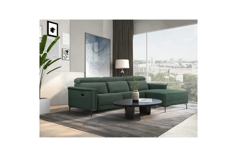 Hörnsoffa 3-sits Lund Mörkgrön, Belfast tyg, Höger elektrisk vilstol - Mörkgrön, Belfast tyg, Höger elektrisk vilstol - Möbler - Soffa - Biosoffa & reclinersoffa
