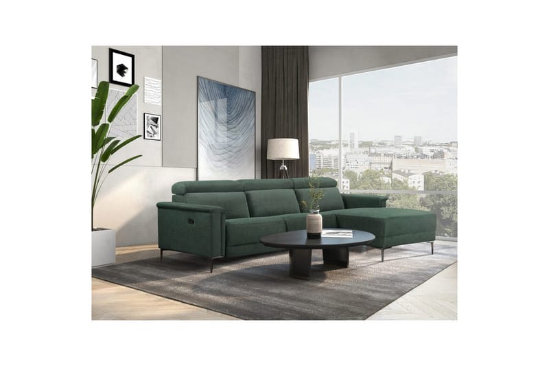 Hörnsoffa 3-sits Lund Mörkgrön, Belfast tyg, Höger manuell vilstol - Mörkgrön, Belfast tyg, Höger manuell vilstol - Möbler - Soffa - Biosoffa & reclinersoffa