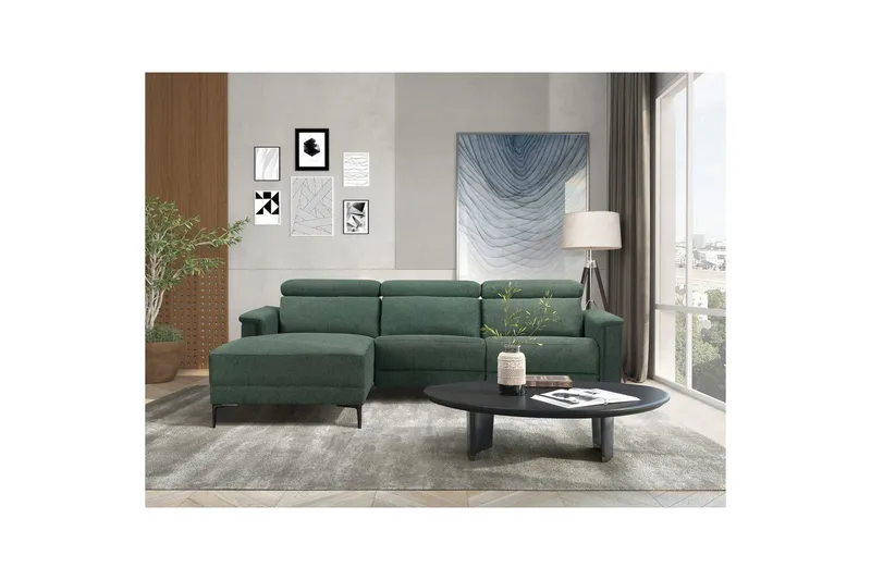 Hörnsoffa 3-sits Lund Mörkgrön, Belfast tyg, Vänster Elektrisk Fåtölj - Mörkgrön, Belfast tyg, Vänster Elektrisk Fåtölj - Möbler - Soffa - Biosoffa & reclinersoffa