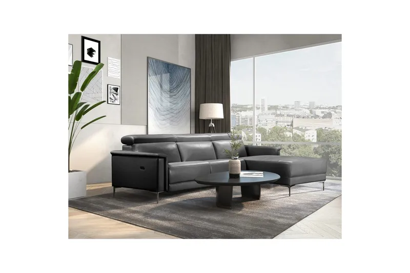 Hörnsoffa 3-sits Lund Svart, Läder/PU, Höger elektrisk vilstol - Svart, Läder/PU, Höger elektrisk vilstol - Möbler - Soffa - Biosoffa & reclinersoffa