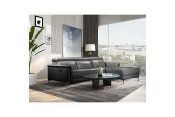 Hörnsoffa 3-sits Lund Svart, Läder/PU, Höger manuell vilstol - Svart, Läder/PU, Höger manuell vilstol - Möbler - Soffa - Biosoffa & reclinersoffa