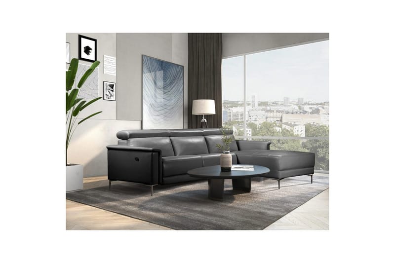 Hörnsoffa 3-sits Lund Svart, Läder/PU, Höger manuell vilstol - Svart, Läder/PU, Höger manuell vilstol - Möbler - Soffa - Biosoffa & reclinersoffa