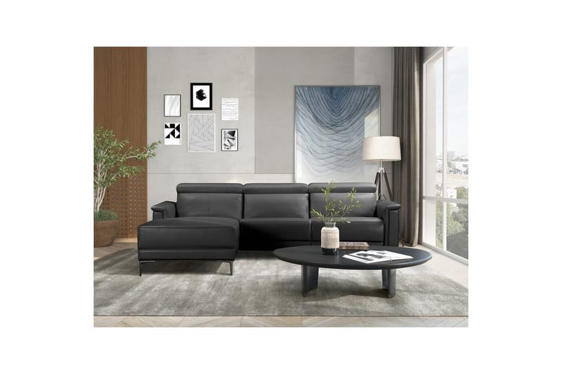 Hörnsoffa 3-sits Lund Svart, Läder/PU, Vänster Manuell Fåtölj - Svart, Läder/PU, Vänster Manuell Fåtölj - Möbler - Soffa - Biosoffa & reclinersoffa