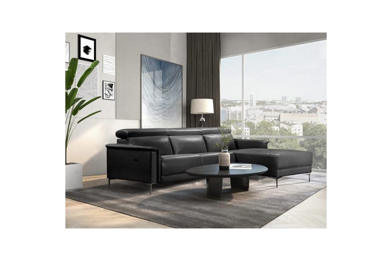 Hörnsoffa 3-sits Lund Svart, PU, Höger elektrisk vilstol - Svart, PU, Höger elektrisk vilstol - Möbler - Soffa - Biosoffa & reclinersoffa