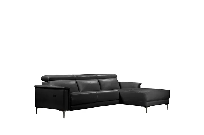 Hörnsoffa 3-sits Lund Svart, PU, Höger elektrisk vilstol, Svart, PU, Höger elektrisk vilstol