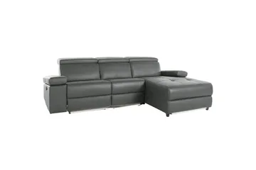 Hörnsoffa 3-sits Rayland Grå, Läder/PU, Höger manuell vilstol - Grå, Läder/PU, Höger manuell vilstol - Möbler - Soffa - Biosoffa & reclinersoffa