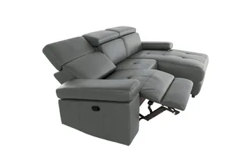 Hörnsoffa 3-sits Rayland Grå, Läder/PU, Höger manuell vilstol - Grå, Läder/PU, Höger manuell vilstol - Möbler - Soffa - Biosoffa & reclinersoffa