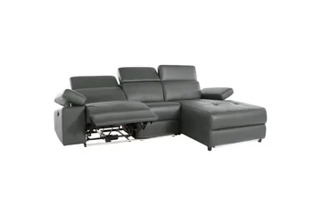 Hörnsoffa 3-sits Rayland Grå, Läder/PU, Höger manuell vilstol - Grå, Läder/PU, Höger manuell vilstol - Möbler - Soffa - Biosoffa & reclinersoffa