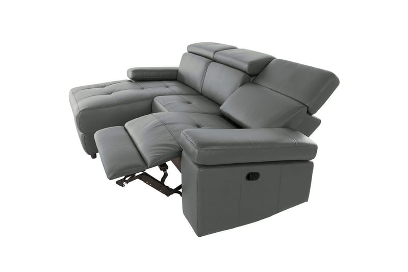 Hörnsoffa 3-sits Rayland Grå, Läder/PU, Vänster Manuell Fåtölj - Grå, Läder/PU, Vänster Manuell Fåtölj - Möbler - Soffa - Biosoffa & reclinersoffa